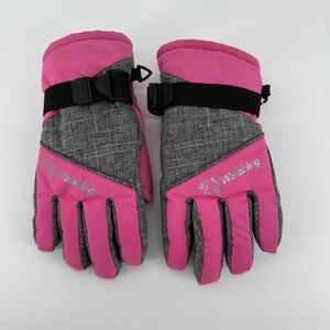 Walsking Kids Ski Snow Gloves Waterproof Warm Pink Gray Size S